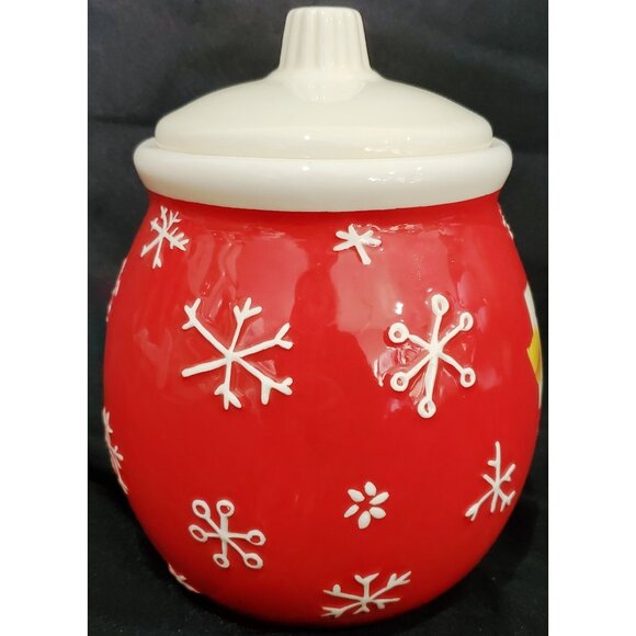 Hallmark small Merry Days snowman COOKIE TREAT JAR Christmas canister ceramic - Picture 6 of 9